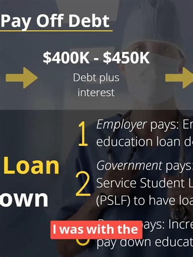 A mountain of student loan debt can weigh doctors down for decades. Here’s how we help doctors pay it off faster: • Loan Forgiveness: Target non-profit employers to qualify for PSLF • Employer Help: Negotiate “Education Loan Assistance” into contracts • Expert Guidance: Use repayment programs to pay the lowest amount each month We help doctors crush their debt and speed up the runway to the lifestyle they’ve always wanted. What’s your biggest student loan struggle? Drop it in the comments. #Doct
