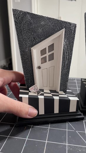 Just over here making tiny Beetlejuice doors 🪲 #handmade #miniature #diy #beetlejuice #model #mini #art