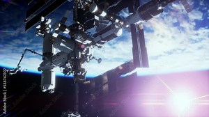 International Space Station ISS floating in orbit above planet earth