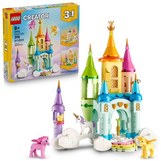 LEGO Creator 3 in 1 Unicorn Castle Building Toy for Kids - Unicorn Toy Trio for Girls & Boys, Ages 8 - Build 3 Pretend Play Toys with 1 Set of Building Blocks - Gift Idea for Birthdays - 31175