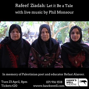 Palestinian poet and spoken word artist Rafeef Ziadah brings her powerful catalogue of poetry to the stage in Let it Be a Tale featuring selections from her latest album "Three Generations" and earlier works from "We Teach Life". With original musical compositions by Phil Monsour, this sequence of interconnected poems serves as a poignant and personal tribute to Palestine, chronicling Al-Nakba, exile, defiance, and survival. In memory of Palestinian poet and educator Refaat Alareer. Tue 23 Apr, 