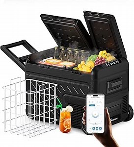 WOLFBOX 12V Car Refrigerator, 40 Quart Dual Zone Car Fridge, Portable Freezer(-8℉~68℉) with 12/24V DC 100/240V AC, APP Control Electric Cooler for Car, RV, Camping, Travel and Home Use