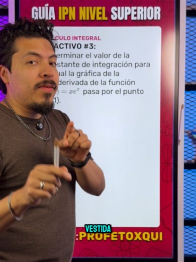 🤓 Reactivo #3 Cálculo Integral – Guía Examen IPN 2026 Truco rápido de cálculo integral: Si la función es: x e^x No desarrolles de más. Usa tabular: ✔️ derivar la parte algebraica ✔️ integrar la parte exponencial ✔️ alternar signos Resultado: xe^x - e^x C Con el punto (0,1): C = 2 🔢 Estudia Cálculo Integral y todas las materias del examen con el Curso IPN 2026 en Unibetas Súper Pro. 🔗 Enlace en el perfil.