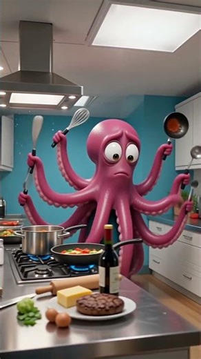 "Funny AI Octopus Tries Extreme Multitasking – Kitchen Disaster 2026!