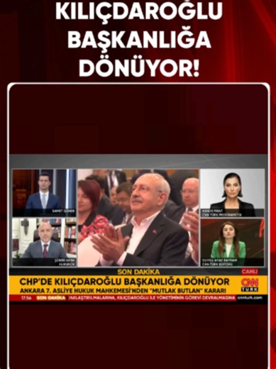 🔴 CHP mutlak butlan davasında karar çıktı: Kılıçdaroğlu başkanlığa dönüyor! Peki, Kemal Kılıçdaroğlu şimdi ne yapacak? Ayrıntıları Hande Fırat aktardı. https://www.cnnturk.com/canli-yayin
