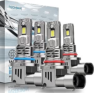 TECHMAX 9005+9006 Bulb, HB3+HB4 Fog Bulbs - 6500K White with Cooling Fan Plug-N-Play, Pack of 4