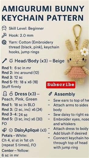 Amigurumi Bunny Keychain 🐇 | Easy Crochet Tutorial + Free Pattern