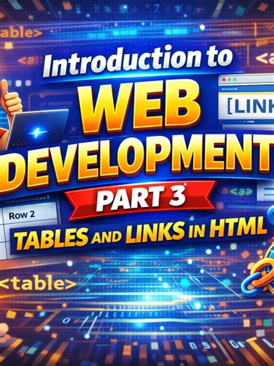 Introduction to Web Development _ Part 3 _ Tables and Links in HTML in Collaboration with Diverse Delight #foryou #foryourpage #viral #trending #education #php #python #html #java #sql #learning #coding #programming #github #microsoft #game #html