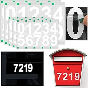 Reflective Mailbox Numbers Stickers - Waterproof Number Stickers Self-Adhesive Vinyl Waterproof 5 Sets (3 '* 3,4' * 2) with Attached Labels Easy to Peel, Pre-Cut, for Door, Residential, Address Number