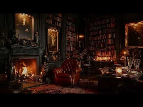 Peaceful Vintage Library Night with Fireplace Crackles for Deep Sleep and Quiet Reading