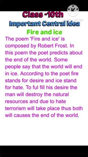 Fire and ice central idea class 10th upboard 💯💯 #upboard