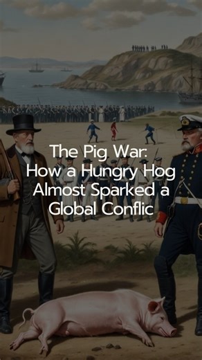 Factually Interesting on Instagram: "The Pig War: How a Hungry Hog Almost Sparked a Global Conflict 🐷⚔️ In 1859, an unlikely diplomatic crisis began on San Juan Island when a single pig wandered into history. The island was claimed by both the United States and Great Britain due to vague wording in the Oregon Treaty of 1846. Trouble started when American farmer Lyman Cutlar shot a pig owned by the British Hudson’s Bay Company after it repeatedly raided his potato patch. What could have been set