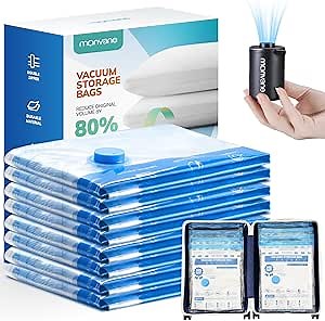 MONVANE Vacuum Storage Bag Set with Cordless Electric Air Pump, 8 Pack(45 * 35cm) Double Zip Seal Space Saver Bag, Vacuum Sealer Bags for Travel and Outdoor Storage