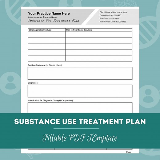 Substance Abuse Treatment Plan | Editable / Fillable / Printable PDF Templates | Counselors, Psychologists, Psychiatrists, Therapists - Etsy