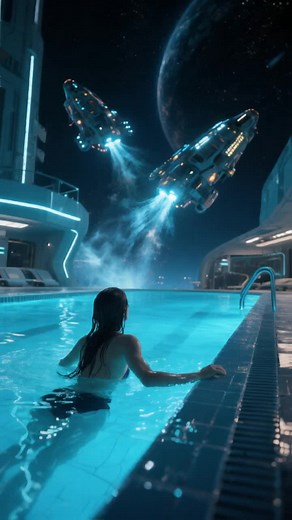 What is your idea of futuristic pools? AI imagines one here Pool, Swimming, Rockets, Aliens, Future