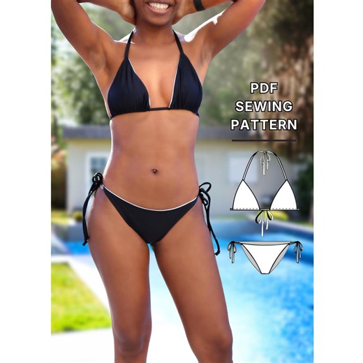 Reversible Triangle Bikini Sewing Pattern PDF, Beginner Halter Top Tie Side Bottom (instant Download) - Etsy