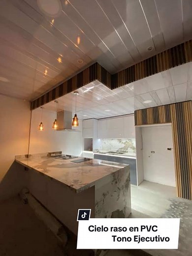 Diseños de cielo raso en PVC con tono ejecutivo para cocina
