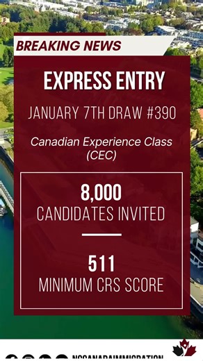 Northern Connections | Canada Immigration Consultants on Instagram: "🚨 New Express Entry Draw — And It’s Official we've had our first CEC draw of the year! 🇨🇦✨ ㅤ This is one of the largest Express Entry draws in history! ㅤ 📅 Date of draw: January 7, 2026 🎯 Program: Canadian Experience Class (CEC) 📨 Invitations issued (ITAs): 8,000 📍 CRS cut-off score: 511 📌 Tie-breaking rule applied based on profiles submitted before June 10, 2025 at 15:59:25 UTC ㅤ Congratulations to all invited candidat