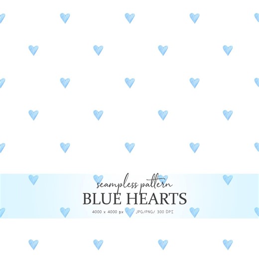 Blue Hearts Seamless Pattern, Watercolor Nursery Paper (digital Download) - Etsy