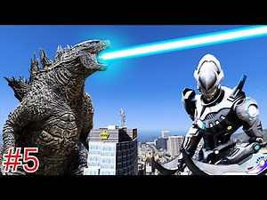 GTA5 哥斯拉使用最强威力大战外星机器人？ GODZILLA vs ALIEN ROBOT (GTA5 MOD) 《環太平洋-猎人计划》SEASON2 (第五集)