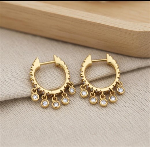 Gold Crystal Hoop Earrings With Dangling Charms - Etsy