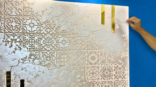Turn cheap materials into stunning wall decor | Gold × texture × stencil ✨