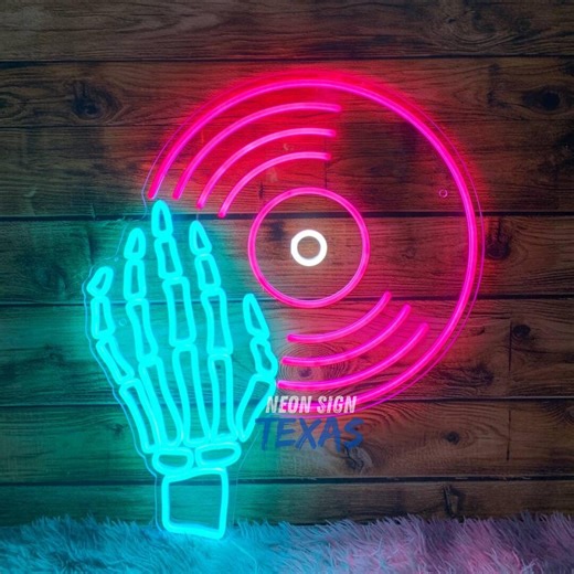 Skull Hand Vinyl LED Neon Sign, Skull Hand Neon Sign, Vinyl Record Decor, Music Decor, Neon Sign Bedroom, Custom Neon Sign, Neon Led Light - Etsy Canada