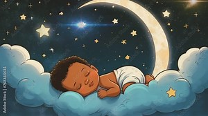 sleeping angel on the moon, seamless looping 4k animation video background