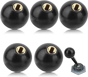 HERCHR M10 Female Threaded Ball Knobs, 5Pcs 1.38'' Dia Plastic Round Lever Handle Universal for Lathe Tractor Machine Operation Ball Handles Knobs Replacement(Black)