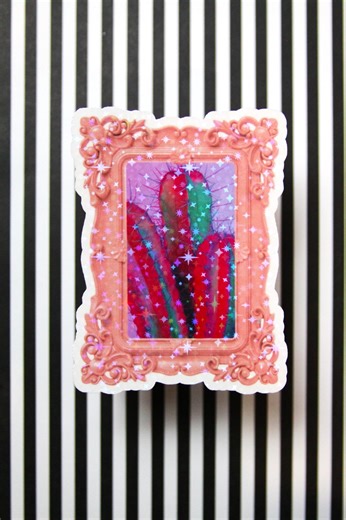 Light Pink Frame W/neon Pink & Blue Cactus Sticker - Etsy