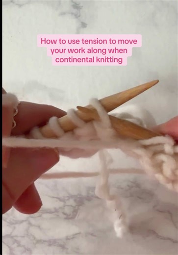 How to use tension to help move your yarn along when knitting continental style #knitting #continentalknitting #knittok #knitting101