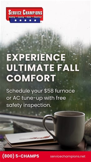 Cozy days and nights await! Tune-up your furnace or AC - your choice - for only $58! Call (800) 5-CHAMPS or visit servicechampions.net to book your visit. #HVACService #HVACTuneUp #TuneUpSpecial #ServiceChampions #ServiceChampionsNorCal | Service Champions Home Services