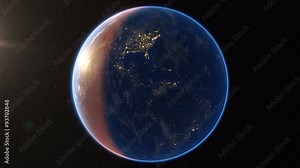 Spining Earth and zoom in. Planet Earth rotates, 4K Ultra HD. Extremely detailed image, including elements furnished by NASA.
