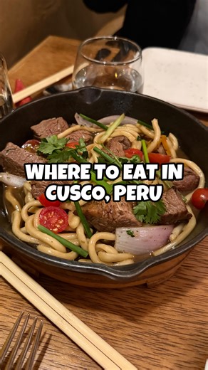 Where to eat in Cusco, Peru 👇🏼 ⠀ At @limoperuanonikkei, I leaned into Nikkei (Peruvian/Japanese) and Chifa (Peruvian/Chinese) flavors with the limo maki roll and a lomo saltado made with filet mignon and udon noodles. Over at @morena_cusco, I tried their trio sampler with calamari, trout ceviche, and arroz con mariscos, plus alpaca skewers that honestly tasted a lot like beef, and a chocolate dessert made using the entire cacao bean. ⠀ I also loved slowing down at @threemonkeyscoffee to try co