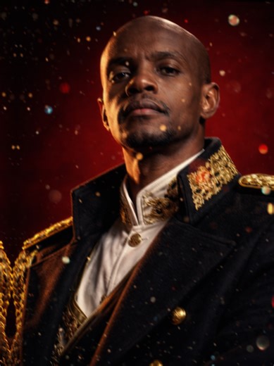 Create a high-fashion editorial portrait of me dressed as Emperor Hirohito, inspired by Japanese imperial history and the costume design aesthetic of Mobile Legends, posed in his signature stance to convey restrained authority and quiet dominance; the image is shot from a slightly low, upward-tilted angle to dramatize the jawline and neck, with stark cinematic lighting and intense contrast—warm golden light sculpting one side of the face while the other falls into deep, velvety shadow—against a 