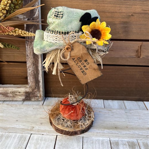 Primitive Fall Scarecrow Hat Decor | Handmade Rustic Autumn Folk Art | Sunflower Scarecrow | Farmhouse Harvest Decor - Etsy