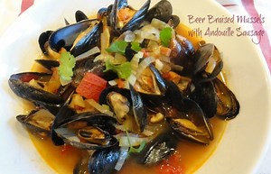 Beer Braised Mussels with Andouille Sausage
