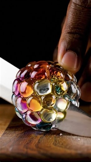 Cutting a Rainbow Glass Raspberry 🌈🍓 (ASMR)