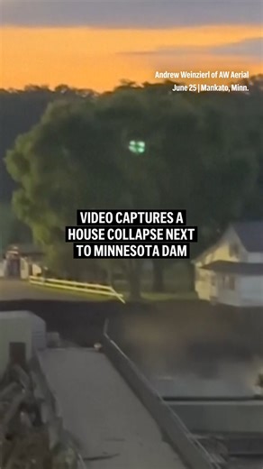 A house that was teetering on the edge of an eroding riverbank near a Minnesota dam collapsed into the river in the latest example of extreme weather gripping the upper Midwest. | AP