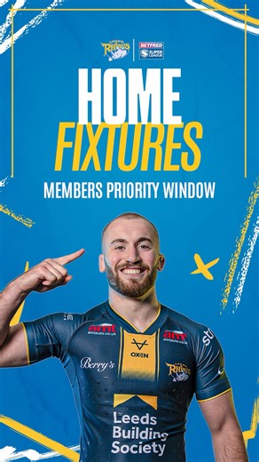 🚨 Just 1 week until Leeds Rhinos 2026 home games go on sale for Members' Priority Access! 🔵 2026 Season Members: Claim your ‘Bring a Friend for free’ credit 🟡 2026 Flexi Members: Exchange credits for your chosen home fixtures ✅ Mark your calendars! | Leeds Rhinos