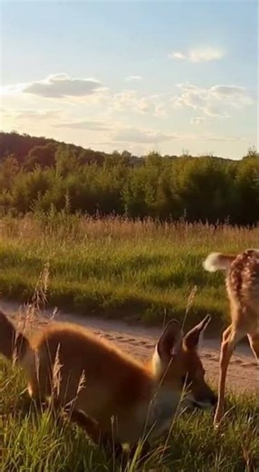 A fox is chasing a baby deer... wait for it 🥺