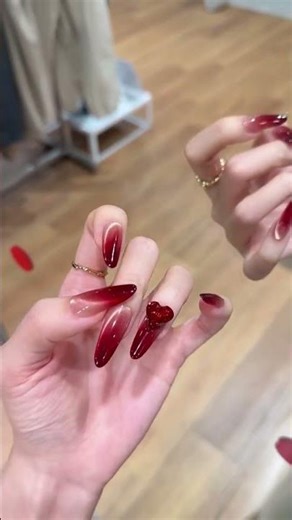 "Festive Red Ombre Nails with Heart Accent | December Trends You Need! ✨" #nailtrends #shortsfeed