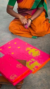 Margazhi Vibes of Kanchivaram - Pure Silk • Handwoven First time ever in the history of kolam & saree. This Margazhi morning, something magical happened in our store. 🤍 An idea was born — Margazhi, Kolam & Kanchivaram. No briefing. No rehearsals. Only tradition and love. Each of our staff chose one Kanchivaram saree from our collection and began drawing kolams inspired by its colours, borders, and motifs. When I walked in… I genuinely couldn’t make any difference — was it a kolam, or was it a K