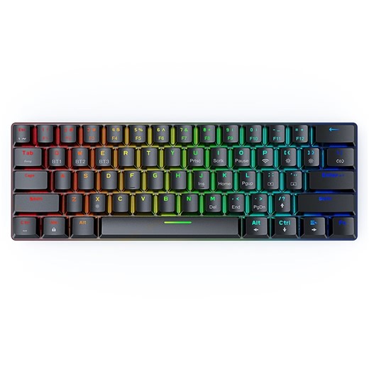 Blitzwolf 61-Key Bluetooth 5.0 Wireless Mechanical Keyboard, Hot Swap Wired Dual Mode 60% Gaming Keyboard With Mac/Win Software, Full RGB Backlight, Red/Blue/Brown Switches