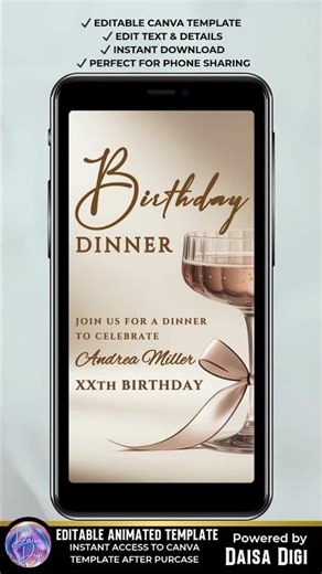 Beige Gold Birthday Dinner Invitation Video | Elegant Canva Animated Invite