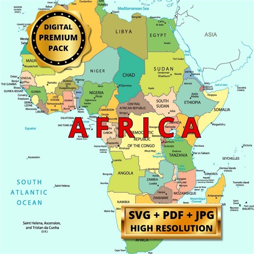 Africa Political Map Pack: SVG   PDF   JPG High-resolution Printable - Etsy Canada