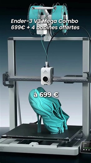 Ender-3 V3 Mega de Creality : l’imprimante 3D grand volume pour imprimer tes costumes de cosplay en une seule pièce, du casque à l’armure. Elle imprime très bien le TPU, même le 85A très flexible, sans prise de tête. Son grand plateau sert aussi à produire plein de petits prints d’un coup. Le combo à 699 € inclut le système multicouleur automatique et 4 bobines offertes, uniquement sur atome3d.com. Disponible en précommande, arrivée prévue courant décembre, sous réserve des transporteurs. Sur At
