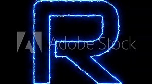 Stylized blue electric animation of the letter R with a glowing spark outline and seamless loop. Suitable for motion graphics, digital design, tech branding, and creative letter animations.