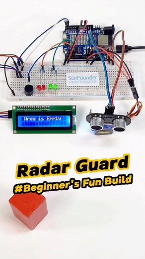 SunFounder Maker Education on Instagram: "DIY Arduino Radar System with Real-Time Scanning! 🧭⚠️#Arduino #RadarProject #UltrasonicSensor #MotionDetection #DIYTech #ServoMotor #STEMProject #LCDDisplay #EngineeringDIY #ArduinoRadar #TechProject #BuzzerAlert"