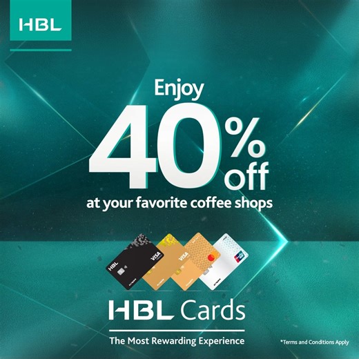 Brewing exciting discounts at the HBL Weekend Discounts Carnival! Avail 40% off when you use your HBL Card. Paul | IHOP | Costa Coffee | Melbrew | OD | Dunkin | Butlers | Espresso | Loafology | Okay Beans | The Cakery | Benediction | Mocca | Artisan | Roasters Coffee House & Grill | Crema | Coffeemistry Offer valid from 25th - 27th October 2024 For more details please, visit hbl.com/dd. Terms & Conditions Apply. #HBL #HBLCards #HBLWeekendDiscountsCarnival | HBL